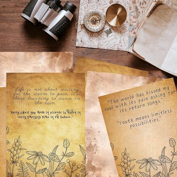 100GSM 48Sheets Vintage Antique Printing Paper, A4 8" x 11" Double-sided Old Looking Parchment Aged Paper for Letter Writing, Scrapbooking,Handmade Craft,Resume,Certificate