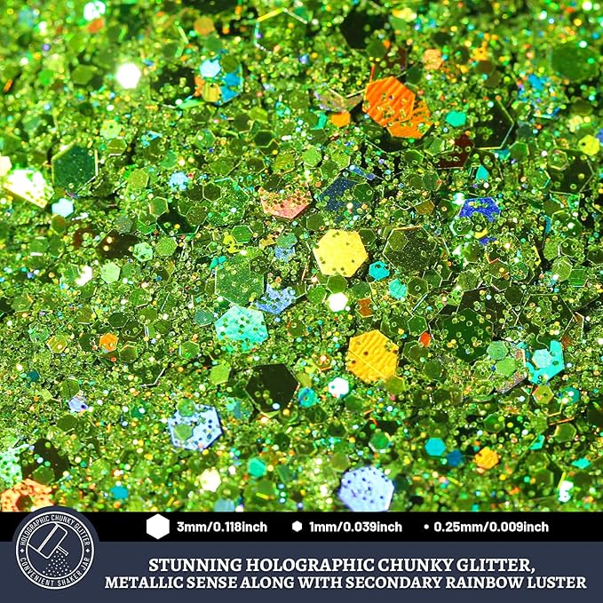 LEOBRO Green Glitter, 160g/5.64oz Light Green Chunky Glitter for Crafts, Resin, Body Nail, DIY Decorations