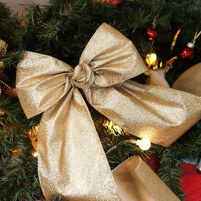 CT CRAFT LLC Glitter Wired Ribbon 4" x 10 Yards Light Gold for Christmas Home Decor Bow Gift Wrapping DIY Crafts Wreath