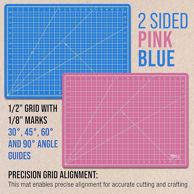 U.S. Art Supply 18" x 24" Self-Healing Cutting Mat 5-Ply - Double-Sided Pink/Blue Craft Mat, Non-Slip Cutting Mats for Crafts, Sewing, Quilting, Scrapbooking