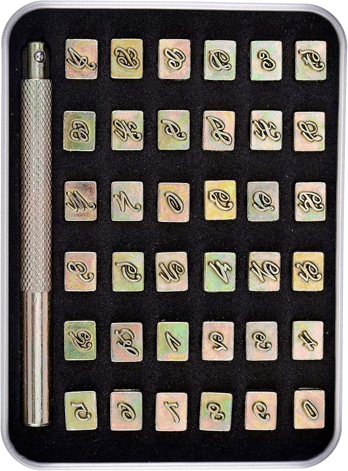 Yoption 37 Pieces Leathercarft Stamping Tool Set, 6mm Alphabet Letters and Numbers Stamps Leather Craft Stamping Tools with Gift Box