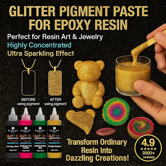 BALTIC DAY 10 Color Glitter Pigment Paste for Epoxy Resin, Mica Metallic Resin Pigment Set, Epoxy Colorant for Epoxy Art, Jewelry Making, Tumblers, Crafts & DIY Art Supplies Kit