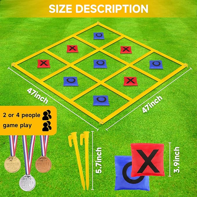 Outdoor Giant Tic Tac Toe Bean Bag Toss Games for Kids Adults Family, Large Outside Lawn Yard Backyard Carnival Field Day Game, Beach Picnic Camping Birthday Party Family Reunion Games