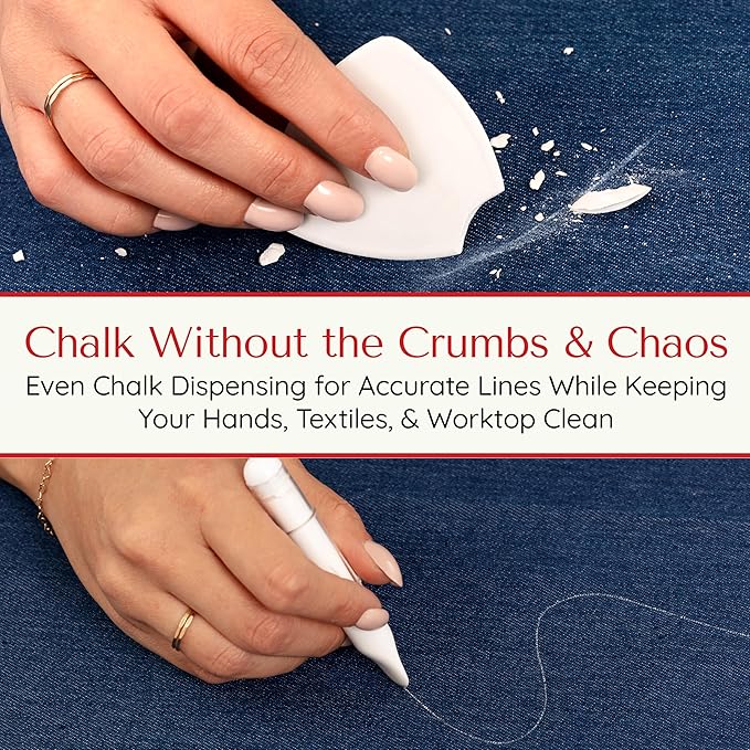 Fabric Markers for Sewing – Ergonomic Tailors Chalk Pen with Improved Dosing Wheel for Sharp Lines - Washable Sewing Chalk Marking Pens that are Compatible with Most Fabrics - White and Yellow 2 Pack