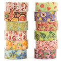 12 Rolls Charming Washi Tape Set Gold Silver Foil Detailing Arts Adhesive Tapes Basic Patterns Decorative Masking Tape Sets for Craft, Kids, Scrapbook, DIY, Gift Wrapping (Fruits Feast)