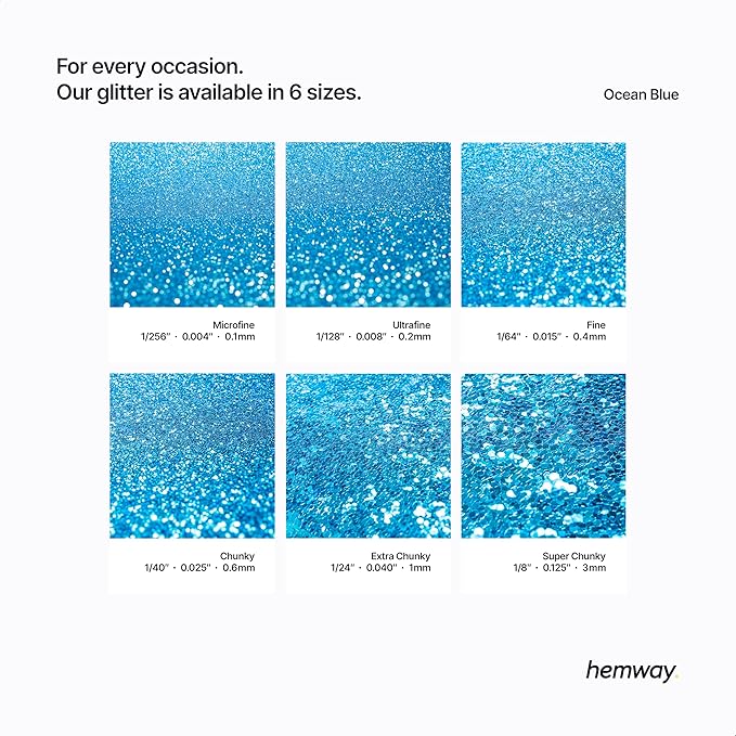 Hemway Polyurethane & Epoxy Resin Glitter 100g / 3.5oz Metallic Crystal Flake Additive for Flooring Jewelry Tumblers Glass Pigment - Extra Chunky (1/24" 0.040" 1mm) - Ocean Blue