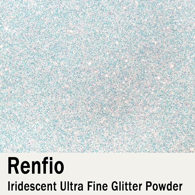 Renfio Iridescent Ultra Fine Glitter Powder Resin Supplies Glitters 1.94 Oz (55g) PET Flake Crafts Sequins 1/128" 0.008" 0.2mm Epoxy Chips Flakes for Tumbler Slime Olympic Decorations - Colorful White