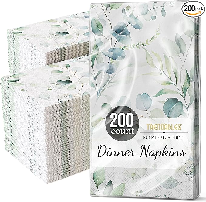 Trendables Sage Green Napkins for decoupage 200 Pcs 3 Ply Eucalyptus Napkins Decorative Guest Towels Disposable Bathroom, Flower Design For Tea Party Decorations, Dinners & Weddings