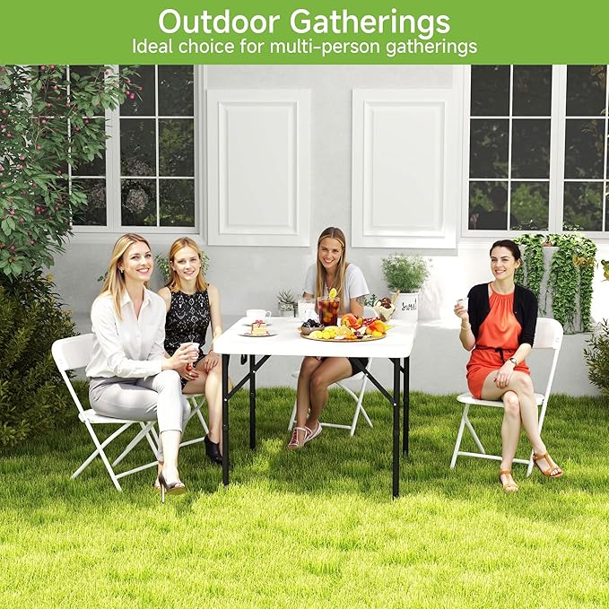Real Relax Folding Table, 34" Square Portable Card Table with Handle and Removable Legs for Indoor Outdoor Picnic Party BBQ Camping Wedding,White