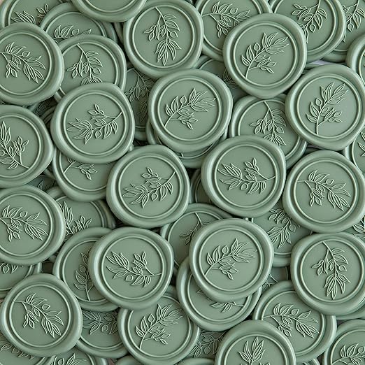 PONATIA Dark Sage Green Wax Seal Stickers - Wedding Seal Stickers, 50 Pcs Self- Adhesive Stickers, Perfect for Invitation Cards, Envelopes, Christmas Cards, Gift Wrapping, Party Menu Décor