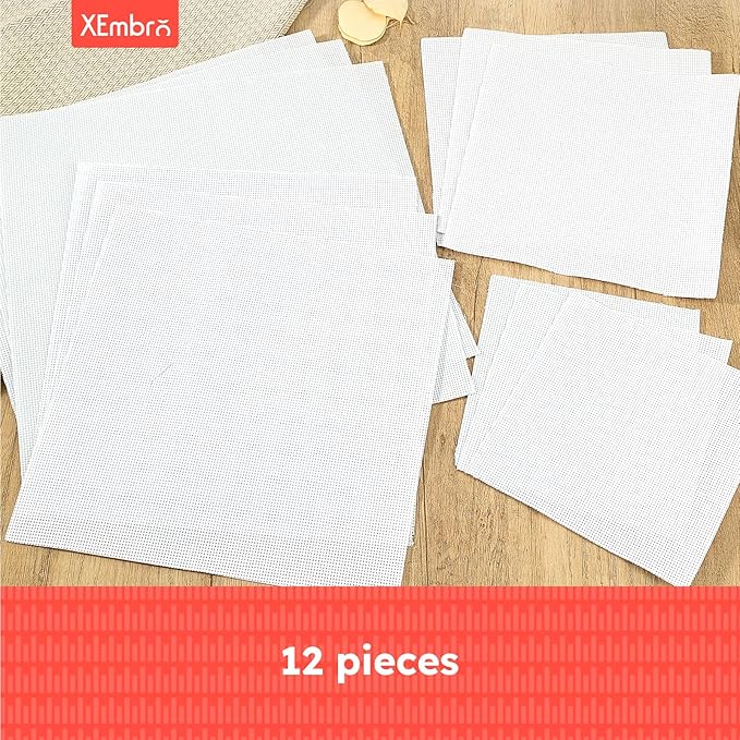 12 PCS Aida Cloth 14 Count, 4 Sizes White Cross Stitch Fabric for Craft Embroidery, Classic Reserve Aida Cloth for Embroidery Beginner, Needlework, Cross Stitch (5.9 to 11.8inch)