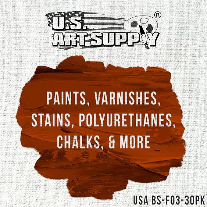 US Art Supply 3 inch Foam Sponge Wood Handle Paint Brush Set (Super Value Pack of 30 Brushes) - Lightweight, Durable and Great for Acrylics, Stains, Varnishes, Crafts, Art