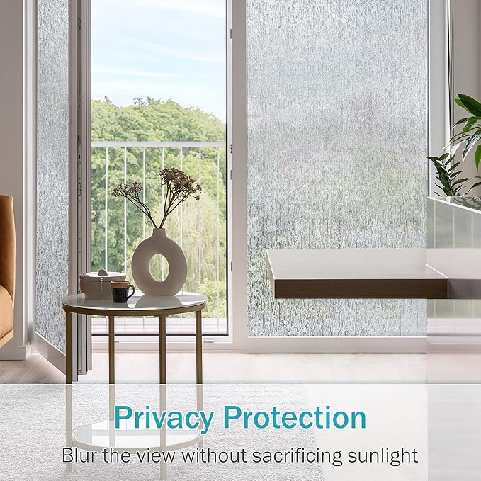 VELIMAX Rain Glass Window Film Privacy Static Window Clings Decorative Glass Sticker for Home Office Removable UV Protection Heat Control 29.5 x 157.48 inches