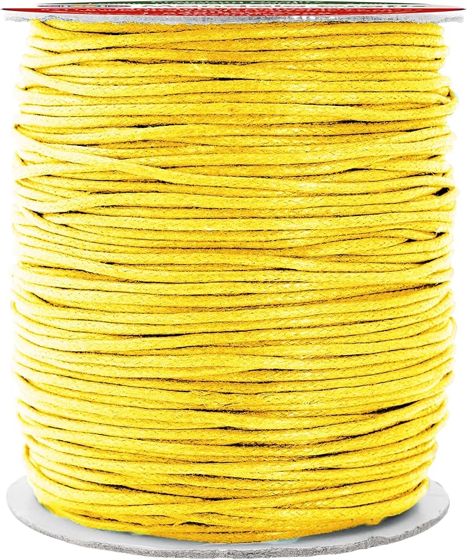 Mandala Crafts 1.5mm 109 Yards Yellow Cotton Waxed Cord for Jewelry Making Bracelet Cord Waxed String - Beading String Thread Jewelry Cords for Necklaces String