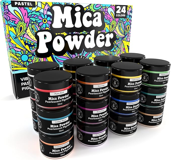 Pigment Powder for Epoxy Resin, 24 Pastel Colors, Mica Powder for Candle Dye, Bath Bomb Coloring, Soap Making, Resin Pigment, Metallic Pearl Soap Dye for Candle Making