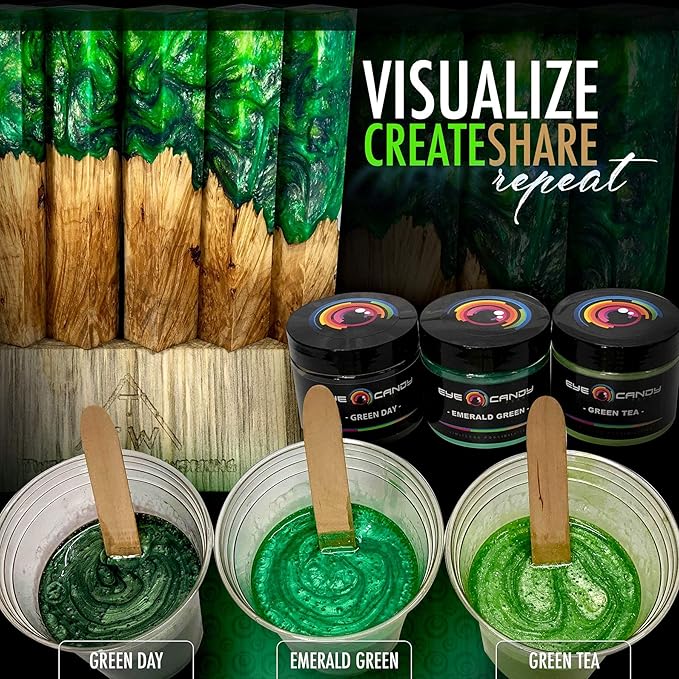 Eye Candy Pigments Premium Green Mica Powder - Green Tea (50gr) - for Epoxy, Resin, Soap, Paint, Woodworking, Acrylic Pouring, Bath Bombs, Fishing Lures - DIY Arts and Crafts Additive