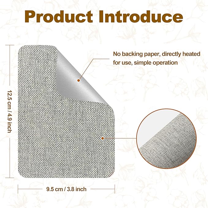 Iron on Patches, 8 Pieces Iron on Linen Patches, Fabric Patches for Couch, Tent, Clothing, Seat, Linen Repair Kit 3.7" by 4.9" (9.5 cm x 12.5 cm, Light Grey)