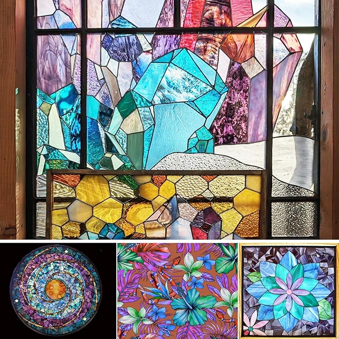 24 Sheets Shades of Purple Stained Glass Sheets, 6 X 4 inches Stained Glass Supplies Mosaic Tiles for Crafts, Pink Colors for Glass Projects or Mosaic Arts