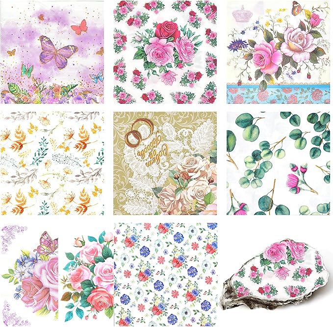 Decoupage Napkins Assorted Floral 27 Pack 9 Styles for DIY Crafting Birthday Party ， Decorative Decoupage Napkins Cocktail Paper ，Each Unfolded 13 Inch (Colorful Floral)