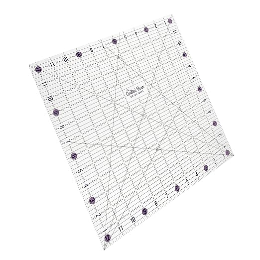 The Quilted Bear Quilting Rulers - Transparent Acrylic Non Slip Quilting, Patchwork & Sewing Ruler with Clear Black Lines & 30, 45 & 60 Degree Angles for Perfect Accuracy & Precision (12.5" x 12.5")
