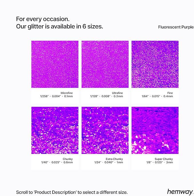 Hemway Polyurethane & Epoxy Resin Glitter 100g / 3.5oz Metallic Crystal Flake Additive for Flooring Jewelry Tumblers Glass Pigment - Chunky (1/40" 0.025" 0.6mm) - Fluorescent Purple
