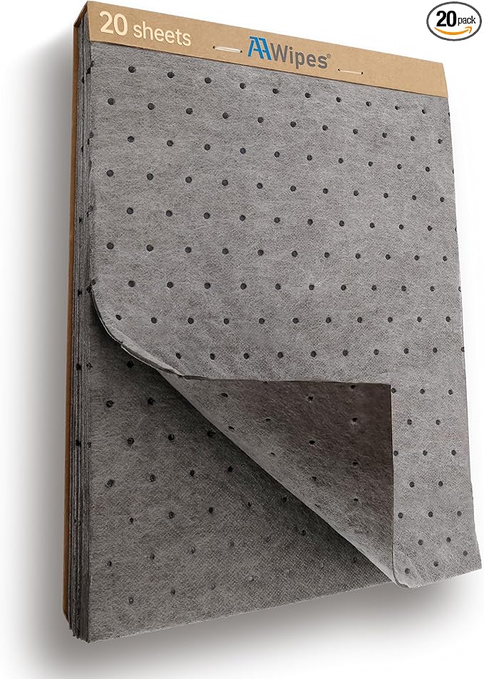 AAwipes Oil Absorbent Pads Universal Multi-Liquid Spill Control Tear-Off Design for Garage, Workshop, Industrial Use Heavy-Duty 9.8" x 13" Grey 20-Pack (OG1013T-20)