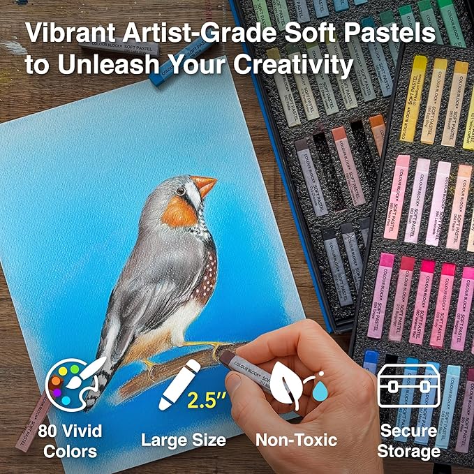COLOUR BLOCK Soft Pastels for Artists - 80 Colors Square Chalk Soft Pastels Art Set in CARBON Box - Vibrant Pigments Art Kit for Painting, Drawing, Sketching, Hobbyists, Students and Kids