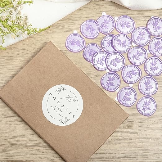 PONATIA Lilac Wax Seal Stickers - 50 Pcs Self- Adhesive Eucalyptus Wedding Seal Stickers, Perfect for Invitation Cards, Envelopes, Christmas Cards, Gift Wrapping, Party Menu Décor