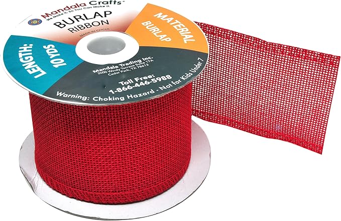 Mandala Crafts Red Burlap Ribbon 2.5 Inches Wide Jute Ribbons for Crafts - 20 Yds Roll Rustic Burlap Wrap Trim Ribbons for Wreaths Bows Wedding Party Decoration