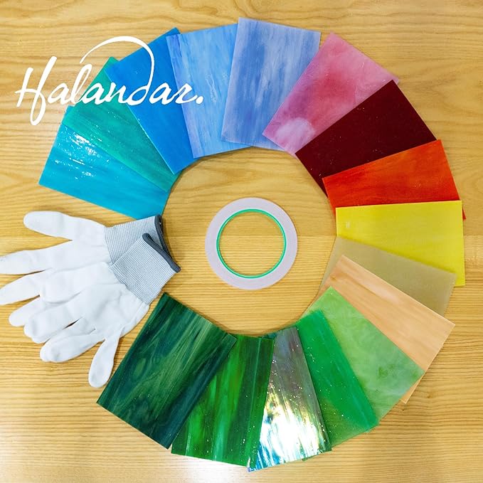 16 Sheets 4x6 in Iridescent Stained Glass Sheets, Glass Cathedral Art, Mosaic Glass, Supplies with Copper Foil Tape and Gloves for DIY (Opaque)