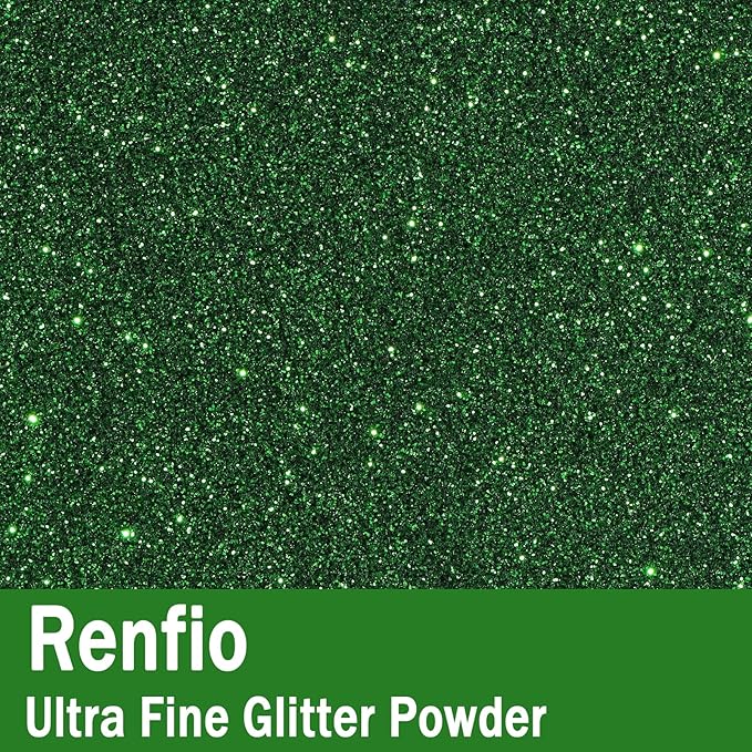 Renfio Ultra Fine Glitter Powder Metallic Resin Glitter 2.11 Oz (60g) PET Flakes Crafts Sequins 1/128" 0.008" 0.2mm Epoxy Chips Flakes for Tumblers Slime Decoration - Lincoln Green