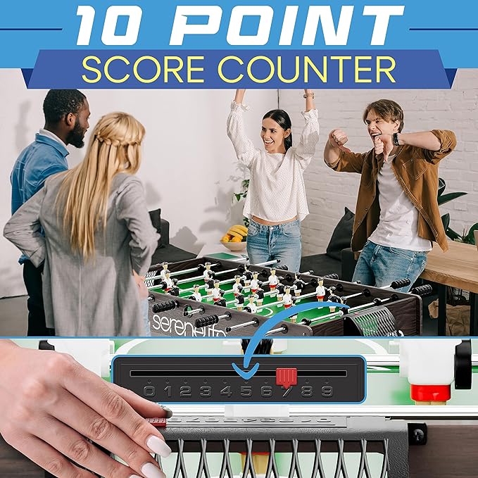 SereneLife Folding Foosball Table, 4’ x 2’ Full Competition Size Foldable Space Saving Table Soccer for Home, Arcade Game Room, for Indoor or Outdoor, Family Game Night, Perfect for Kids and Adults
