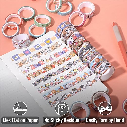 Mr. Pen- Cute Washi Tape for Journaling, 24 Rolls (12 x 7.5mm Wide & 12 x 15mm Wide), 3 Meter/Roll, Decorative Gold Foil Washi Tape Set, Halloween Supplies