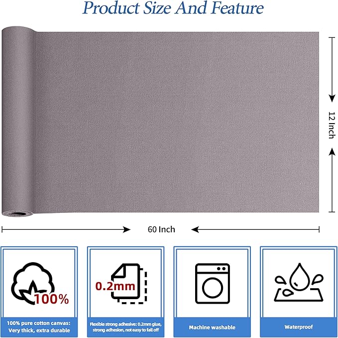 KING MOUNTAIN Canvas Iron on Patch,12"×60",Waterproof 100% Cotton Fabric Repair Patch,Used for Various Sofa,Tent,Clothes,Seats,Suitcases (Light Gray,Waterproof)