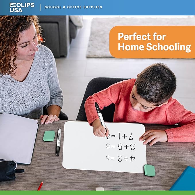 Dry Erase Board, Dry Erase Lap Boards (with 12 Markers & 12 Erasers), Small White Boards Dry Erase, White Board Mini, 9” x 12” Double Sided (48 Pack)