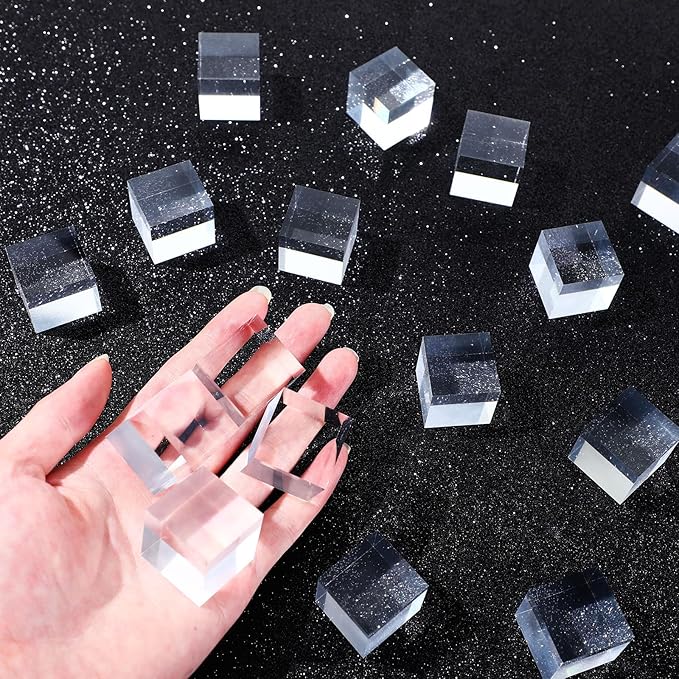 Remerry 8 Pieces Acrylic Display Block 1 x 1 x 1 Inch Clear Polished Acrylic Square Display Cube Block Stand Holder for Rings Jewelry Ornaments