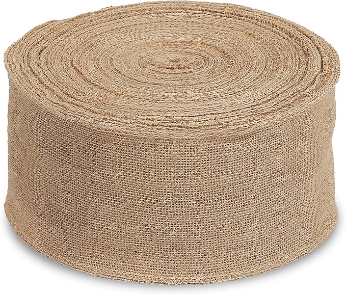 KINJOEK 4 Inch Wide 11 Yards Burlap Ribbon, Natural Jute Fabric Ribbon Crafts Ribbon for Christmas Wedding Gifts Burlap Fabric DIY for Decoration