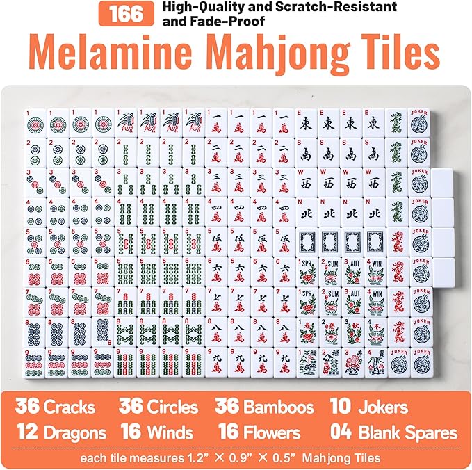 American Mahjong Tile Set,166 Premium White Tiles, 4 All-in-One Color Racks With Pushers, Mahjong Game Set With Large Capacity，Durable，Eco-Friendly Canvas Bag (Mah jongg Set，Mahjong Set Complete)