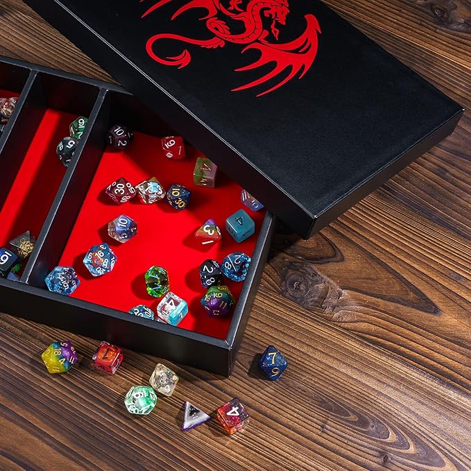 4 in 1 D&D Storage Dice Box Portable Rolling Tray and Dice Tower, Leather DND Holder Case for Role Playing Games Table Games - Red