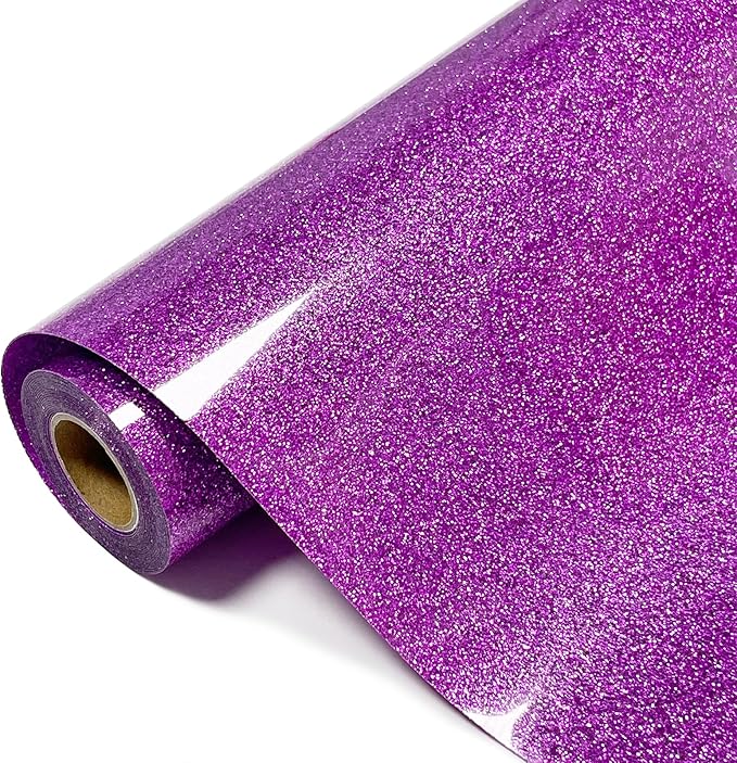 Glitter HTV Heat Transfer Vinyl Rolls- 10" x 8ft. Glitter HTV for Shirts. Iron on Vinyl and Heat Transfer Vinyl for All Cutters Machines. Easy to Cut & Weed Heat Vinyl Designs (Purple)