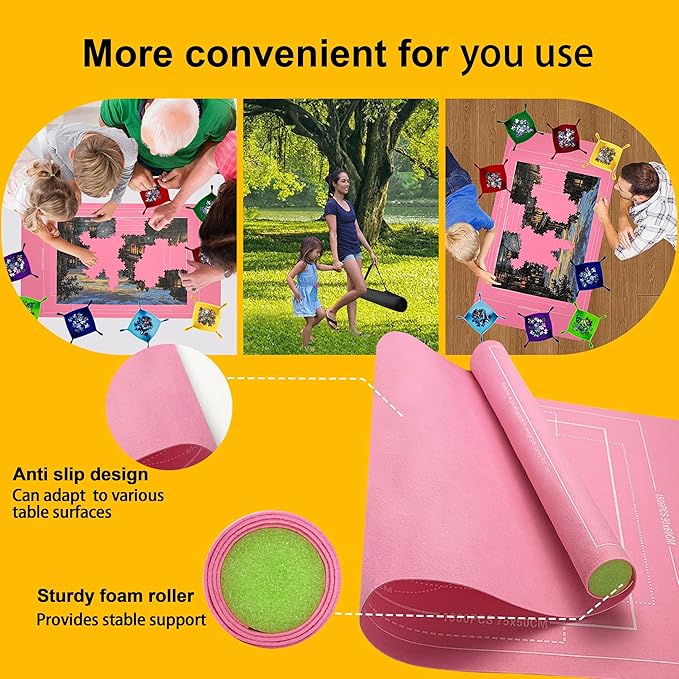 Napzy Puzzle Mat Rollup Puzzles Organizer 1500 1000 500PCS Puzzled Mat Pink Has Gift Box Non-Slip Felt Jigsaw Matt Roll Up Puzzling Board for Jigsawn Keeper Saver with 8 Jigsaws Tray
