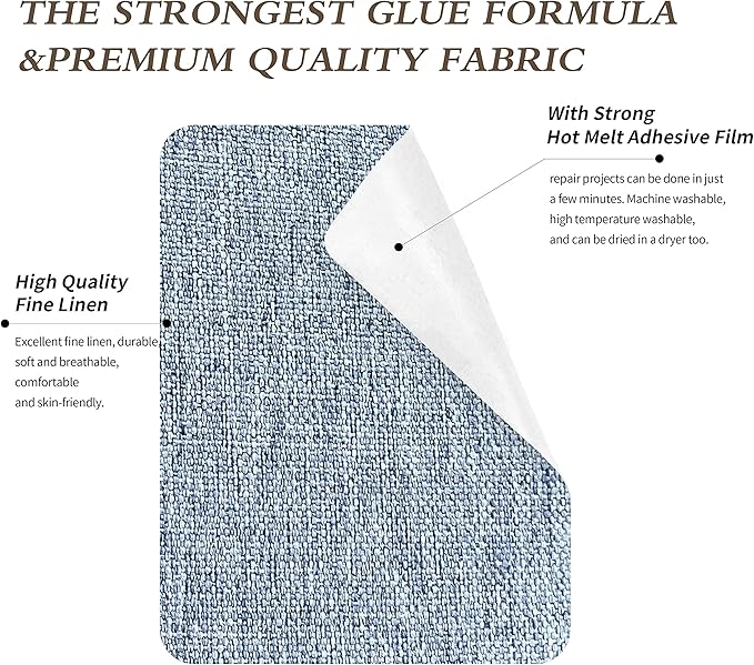 King Mountain Premium Linen Fabric Iron-on Repair Patch, Inside&Outside, 3"x60" With Backing Glue, Decorative Kit (Blue Grey)