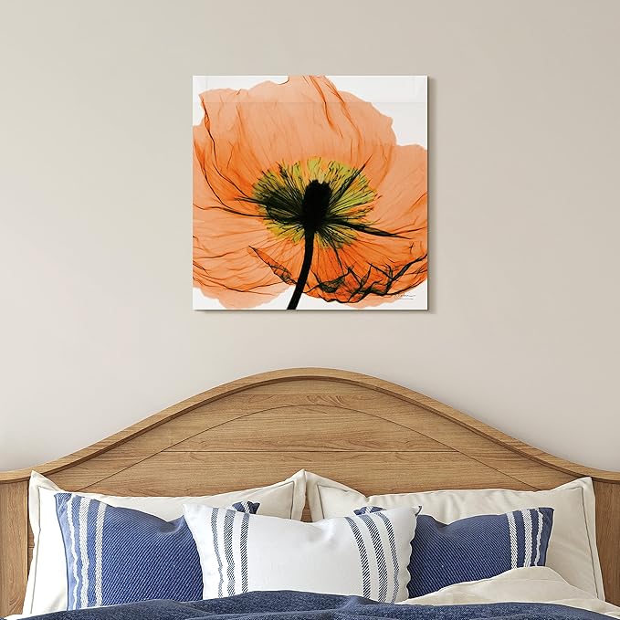 Empire Art Direct Frameless Free Floating Tempered Glass Panel Graphic Wall Art Ready to Hang, 24" x 24", Poppy Orange Flower