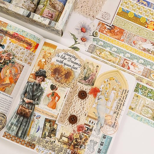Vintage Washi Tape Set - 24 Rolls Arts Adhesive Tapes Assorted Retro Decorative Masking Tape Sets for Craft, Kids, Scrapbook, DIY, Gift Wrapping (11-Celestial Dreams)