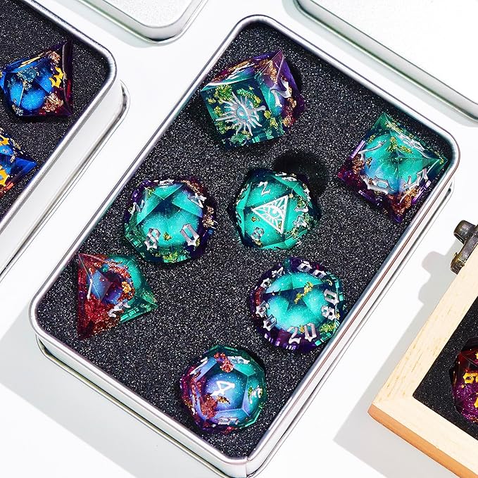 Third Mystery Eye Liquid Core DND Dice Set for Role Playing Games, 7 PCS Dungeons and Dragons Dice Set with Metal Box for D&D Gifts, RPG DND Starter Dice Set