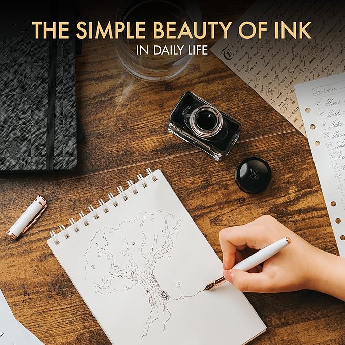 Wordsworth and Black Fountain Pen Ink Bottle (50 ml) Premium Luxury Edition, [Mysterious Black] Fountain Pens Bottled Ink; Classic Designed Bottle Smooth Flow 50 ml