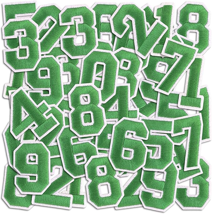 Number Iron On Patches, Numbers 0-9 Embroidery Applique Patch, DIY Decorative Heat Press Patches for Clothing Jeans Jackets Backpacks Hats (Green 50 Pcs)