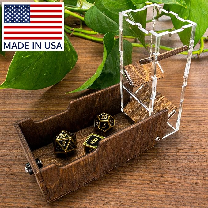 C4Labs Micro Travel Portable Dice Tower and Dice Vault | Fits Standard Seven Set of Dice (Walnut)