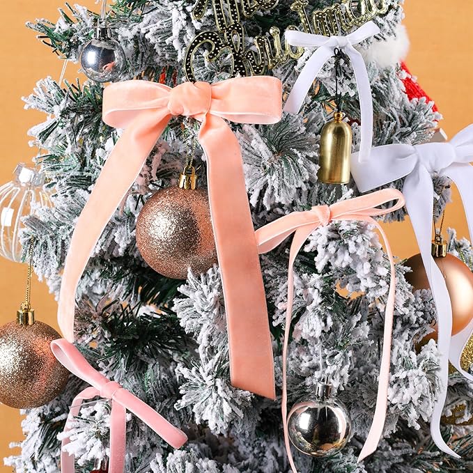 LaRibbons Thin Velvet Ribbon 1 Inch x 25 Yards, Peach Pink Velvet Ribbon for Christmas Tree, Gift Wrapping, Wreath Bow, Outdoor Decoration