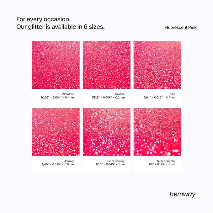 Hemway Polyurethane & Epoxy Resin Glitter 100g / 3.5oz Metallic Crystal Flake Additive for Flooring Jewelry Tumblers Glass Pigment - Fine (1/64" 0.015" 0.4mm) - Fluorescent Pink